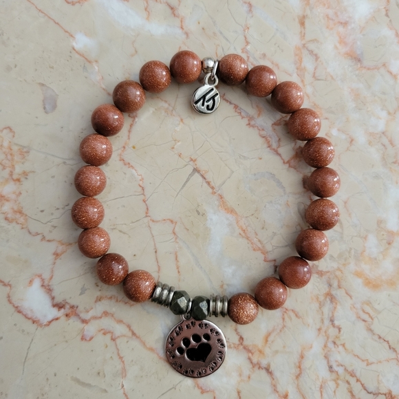 Moonstone Gemstone Bracelet with Paw Print Charm - Picture 2 of 2
